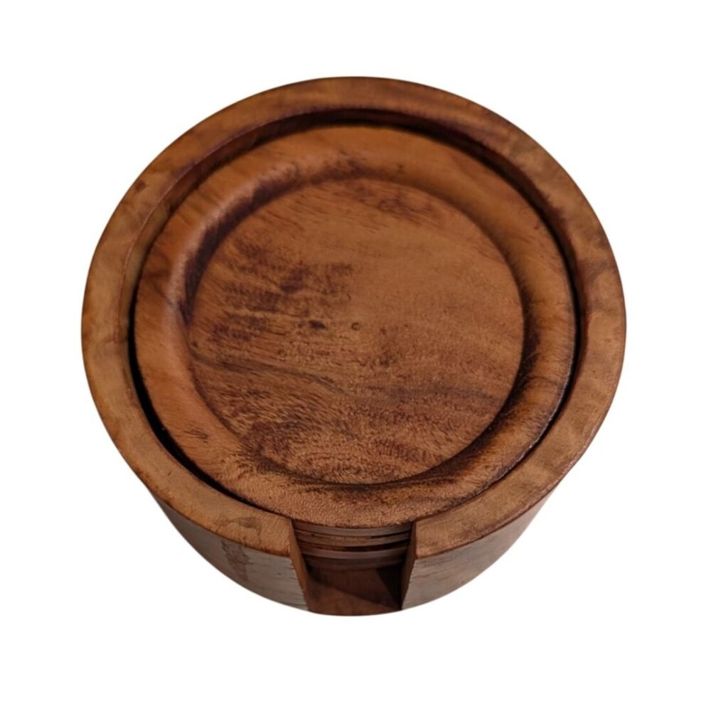 Handcrafted Wood Coaster Set with Holder